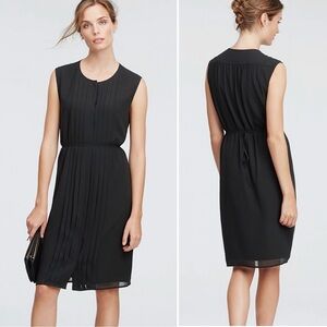 ANN TAYLOR Chiffon Pleated Pintuck Sleeveless Dress Belted Hidden Buttons Front